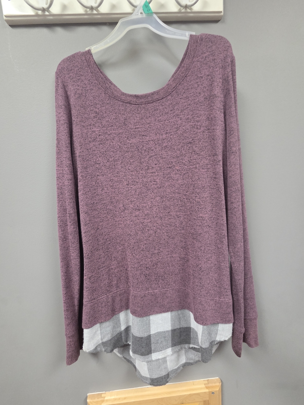 Maurices Mauve Layered Plaid-Hem Long Sleeve Top